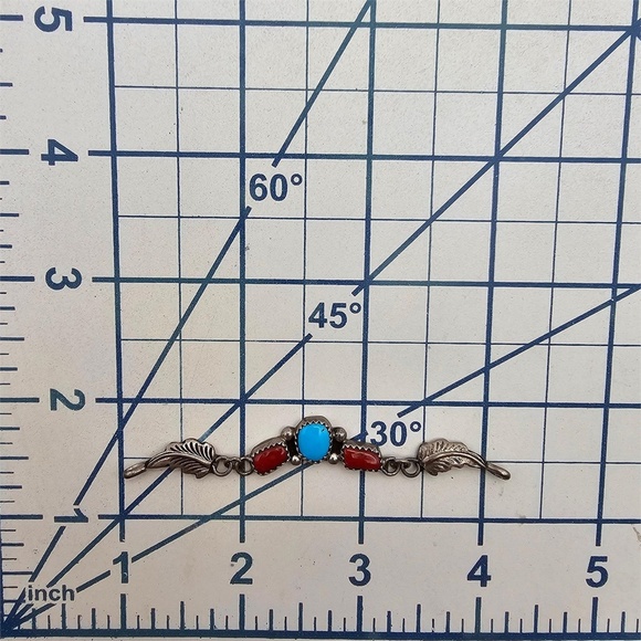 Vintage Navajo Coral Turquoise Sterling Leaf Pendant - Picture 4 of 4